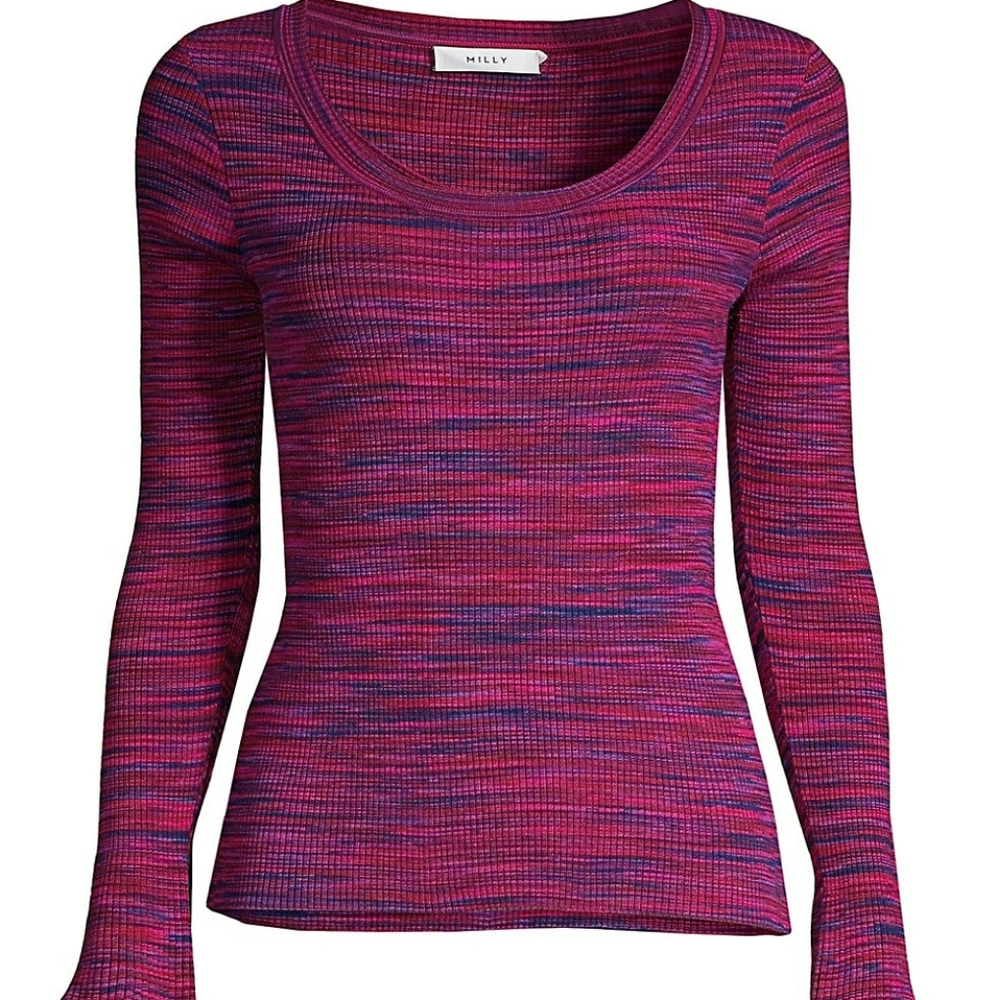 NWT Milly Space Dye Pull Over Sweater Top Purple Designer Long Sleeve Style Cute